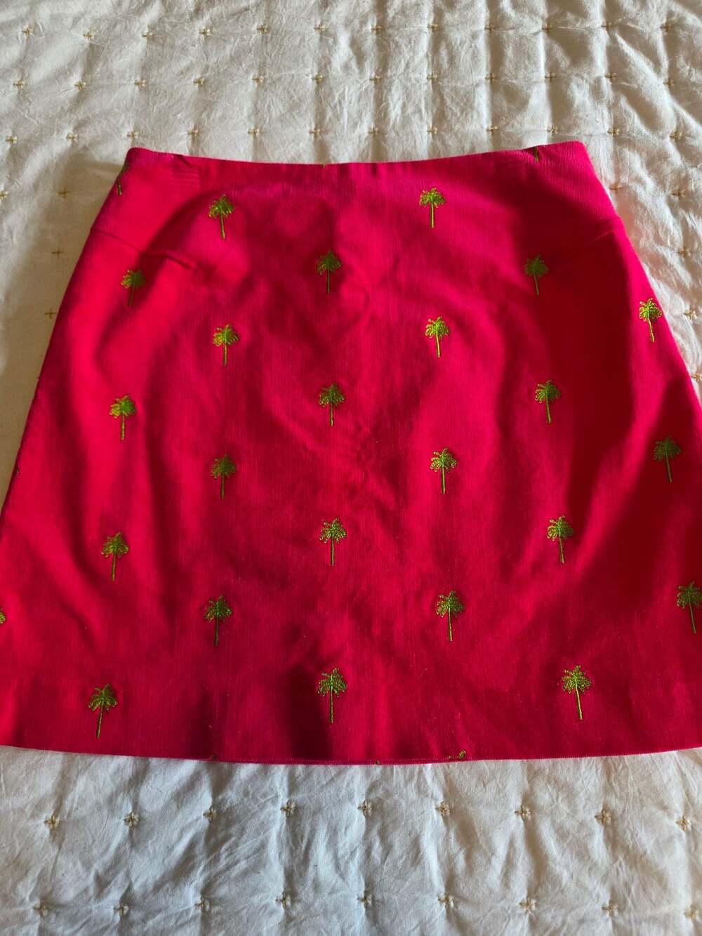 Lilly Pulitzer Pink Corduroy Mini Skirt with Embroidered Palm Trees